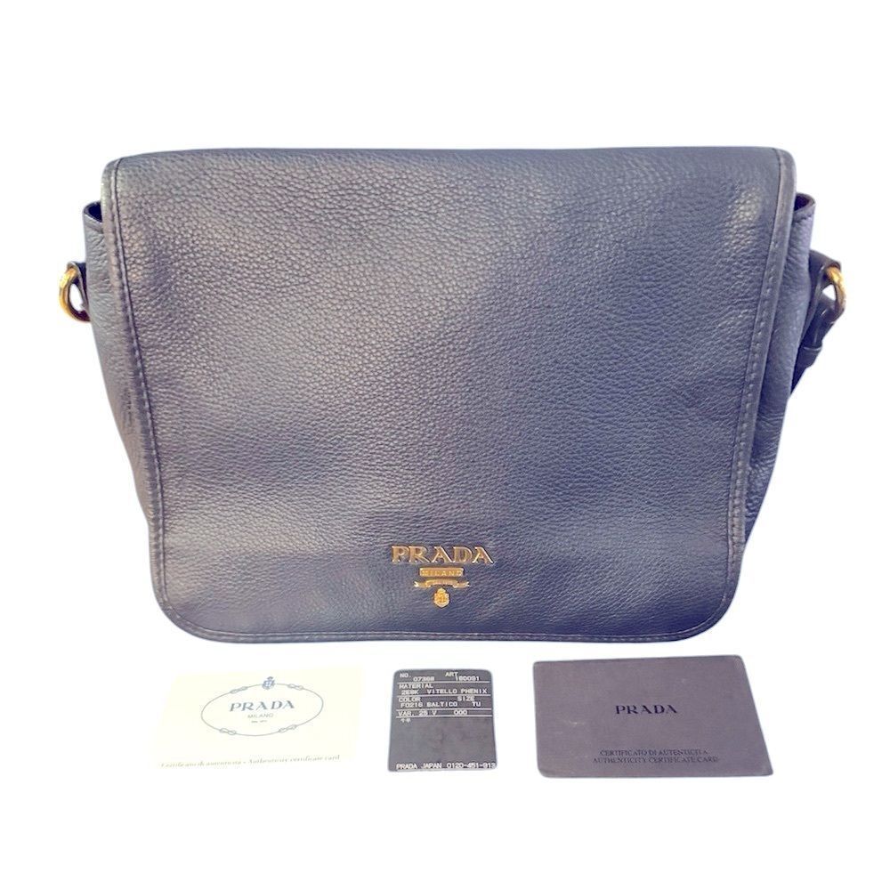 Auth PRADA Baltico Blue Vitello Daino Leather Phenix Crossbody Messenger Bag Ex+ - Picture 4 of 13